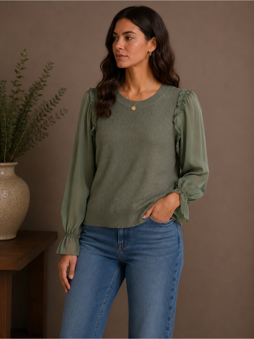 Chic Olive Green Women's Blouse